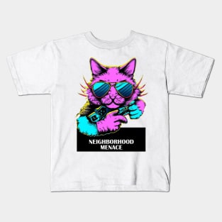 Cat Neighborhood Menace Synthwave Retro Kids T-Shirt